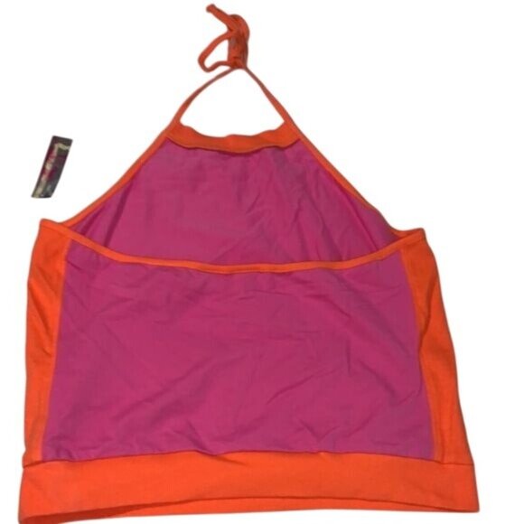Womens Halter Colorblock Tank Top Pink & Orange X-Large Cotton Blend - Picture 3 of 7